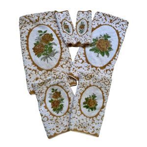 Vtg Set 6 Cannon Royal Family Bath Hand Wash Towels Floral Rose Sculptured USA
